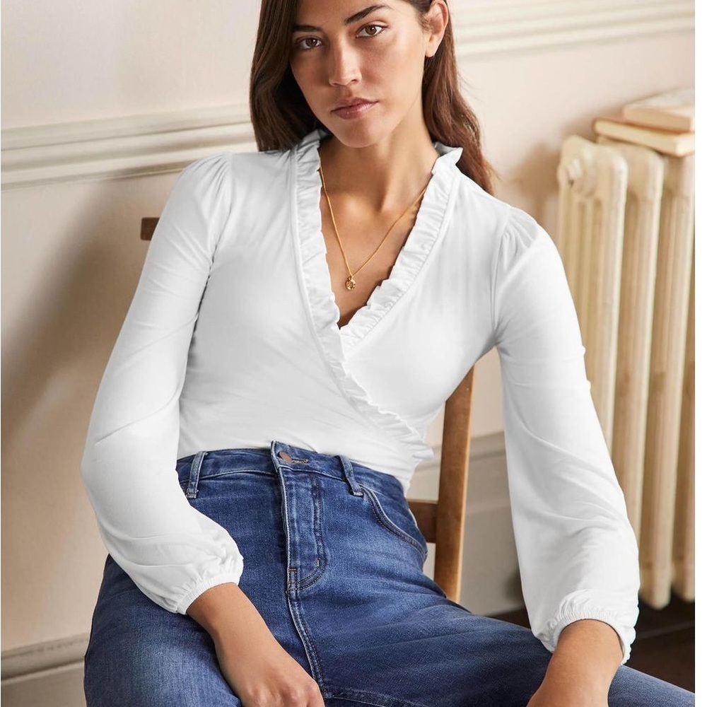 NWT Boden Frill Neck Wrap Blouson Top | Size 4